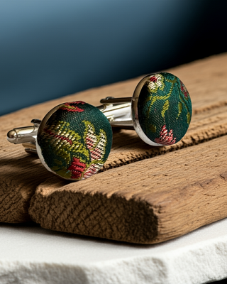 Silk Brocade Covered Cufflinks in green