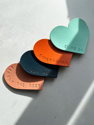 Personalised Leather Love Friendship Heart Coaster, perfect mother's day gift.