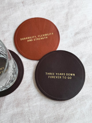 Luxe 3rd Wedding Anniversary Leather Coasters, Father's Day Gift.