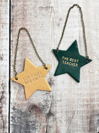 Personalised Star Leather Bottle Tag For Teacher