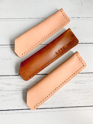 Leather pen holder, personalised available in natural or tan