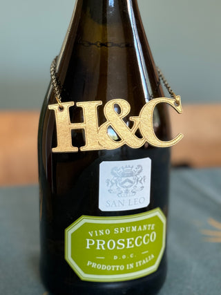 Metallic Couples Initial Leather Anniversary Bottle Tag