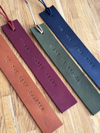 Hand Stamped Minerva Leather Bookmark