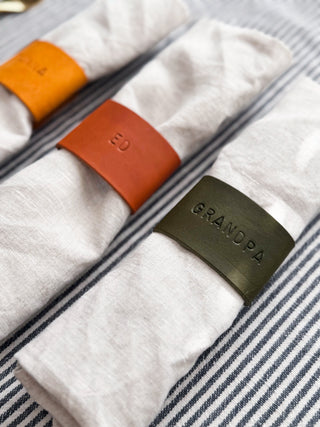 Personalised Leather Napkin Rings – Hand Stamped Table Decor, Custom Place Settings