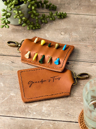 Engraved Personalised Leather Tan Golf Tee Holder