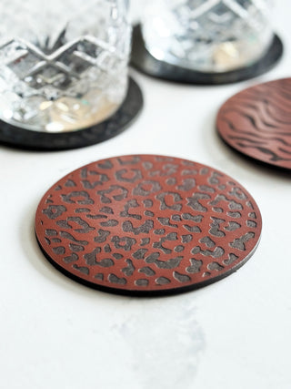 One Tan Animal Print Leather Coaster