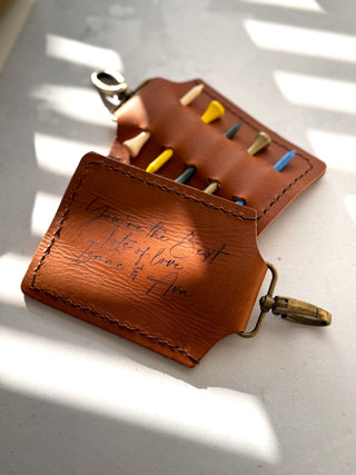 Engraved Personalised Leather Tan Golf Tee Holder