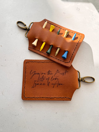 Engraved Personalised Leather Tan Golf Tee Holder