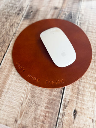 Personalised Hand stamped Tan Leather Mouse Mat