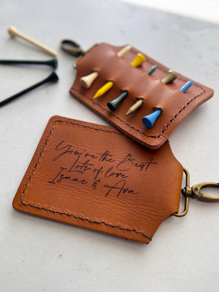 Engraved Personalised Leather Tan Golf Tee Holder