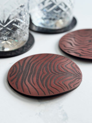 One Tan Animal Print Leather Coaster
