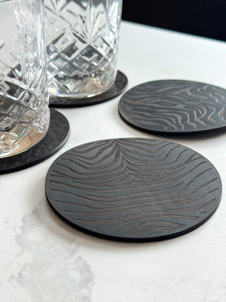 One Black Animal Print Leather Coasters, Leather Anniversary gift.