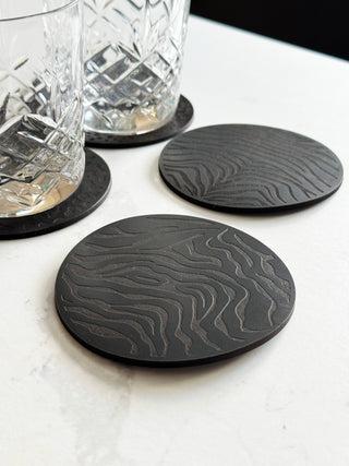 Set of 4 Black Animal Print Leather Coasters.