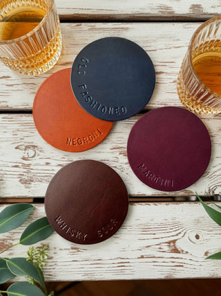 Leather Coaster Set – Classic Cocktails Collection (Set of 4)