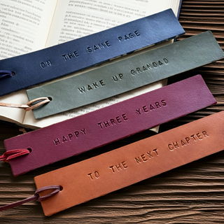 Hand Stamped Minerva Leather Bookmark