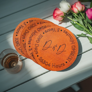 Third Anniversary Leather Coaster with Personalised Initials.