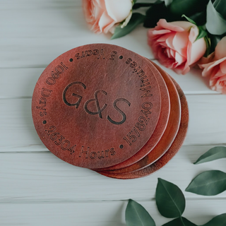 Block font Third Anniversary Leather Coaster with Personalised Initials