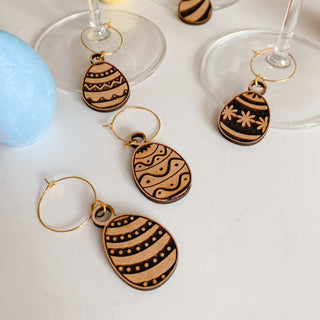 Set of Wooden Easter Egg Glass Charms