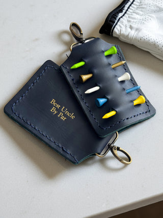 Navy Blue Personalised Leather Golf Tee Holder