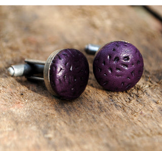 Purple lazer cut leather cufflinks