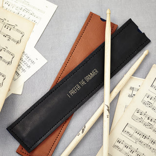 Personalised black leather drumstick holder