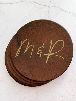 Couples Initials Leather Coaster