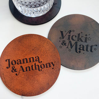 Retro Style Couples Anniversary Leather Coaster
