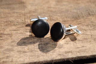 Black Leather Covered Cufflinks - 3rd anniversary gifts