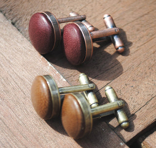 Vintage Bronze Ox Blood Leather Cufflinks