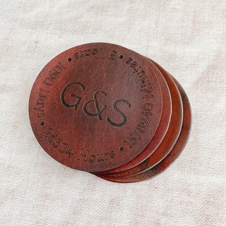 Block font Third Anniversary Leather Coaster with Personalised Initials