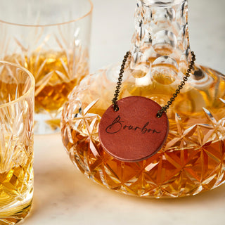 Engraved Leather bottle tag, bottle necklace for whisky
