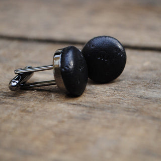 Black textured Leather Cufflinks - third anniversary gifts