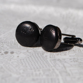 Black textured Leather Cufflinks - third anniversary gifts
