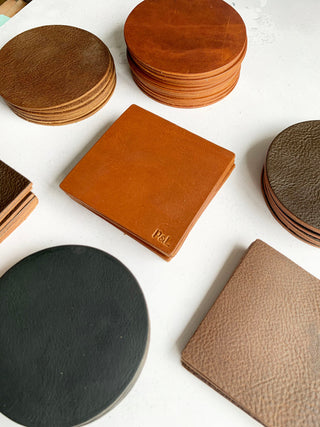 Blank Tan Leather Square Coasters, Handmade Real Leather Coaster Set, Anniversary Gifts