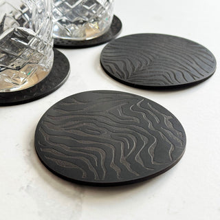 One Black Animal Print Leather Coasters, Leather Anniversary gift.
