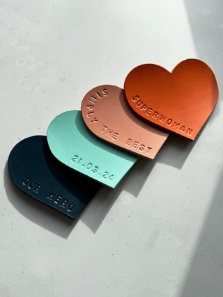 Personalised Leather Love Friendship Heart Coaster, perfect mother's day gift.