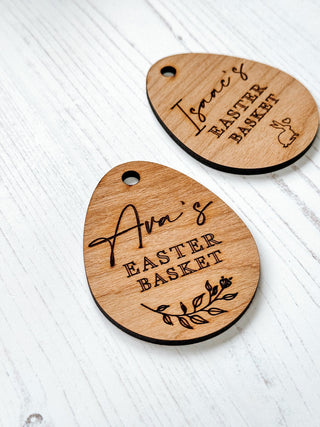 Personalised Engraved Easter Basket Tags, Easter Egg Hunt Labels, Wooden Easter Eggs