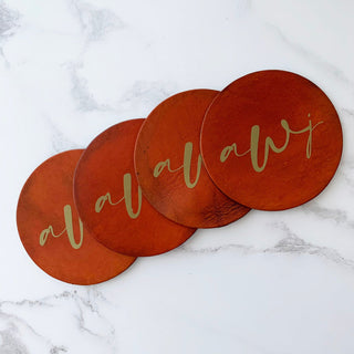 Couples Initials Leather Coaster