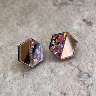 Rose Gold Hexagon Stud
