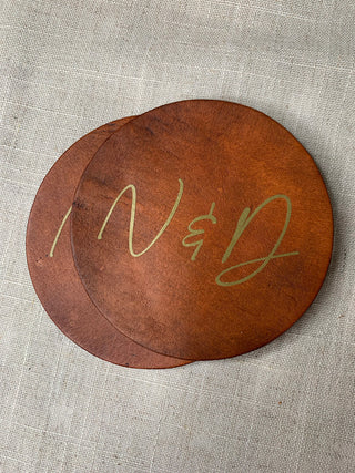 Couples Initials Leather Coaster