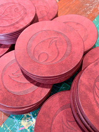 Burgundy Italian Leather Coasters for Origin City restaurant in London.