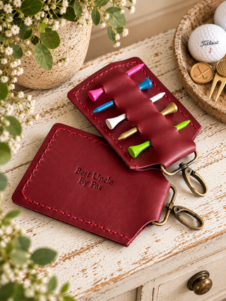 Personalised Leather Chocolate Brown Golf Tee Holder