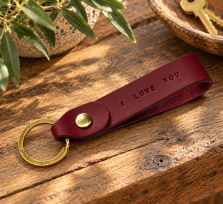 Mini Text Stamped Personalised Loop Leather Keyring