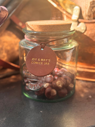 Personalised Leather Conker Label For Kids