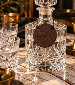Engraved Leather bottle tag for decanter