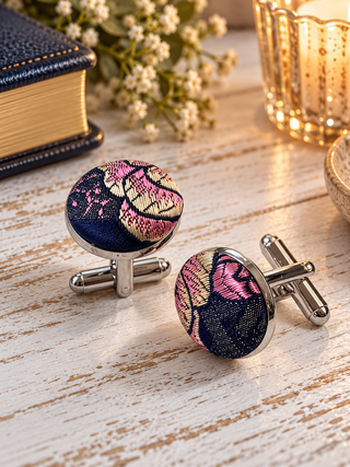 Rich Blue Japanese Kimono Silk Covered Cufflinks