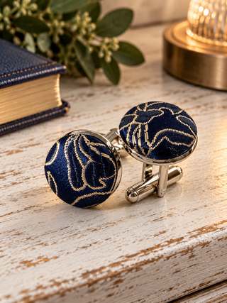 Rich Blue Japanese Kimono Silk Covered Cufflinks