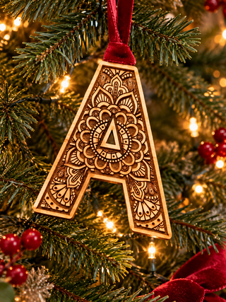 Monogram Mandala Wooden Christmas Decoration