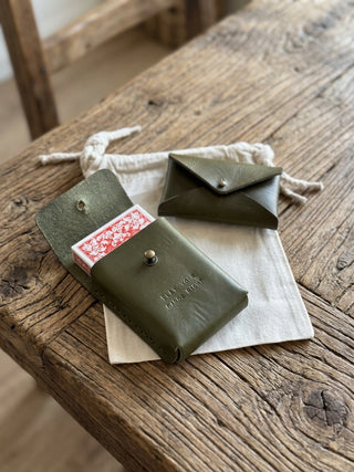 Hand Made Leather Games Night Gift Set-  Deck of Card and Dice Holder.