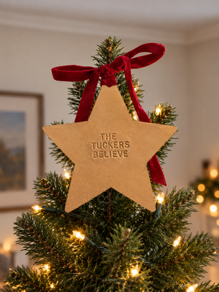 Hand Stamped Leather Christmas Tree Topper.